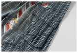 DAXUEN faded blue plaid wide-leg cropped trousers