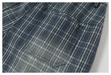 DAXUEN faded blue plaid wide-leg cropped trousers
