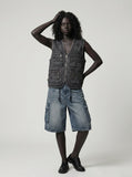 DAXUEN Faded blue wide-leg cargo shorts — model photo