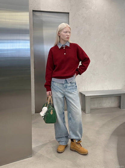 DAXUEN Faded Blue Wide-Leg Denim Jeans | DAXUEN — model photo