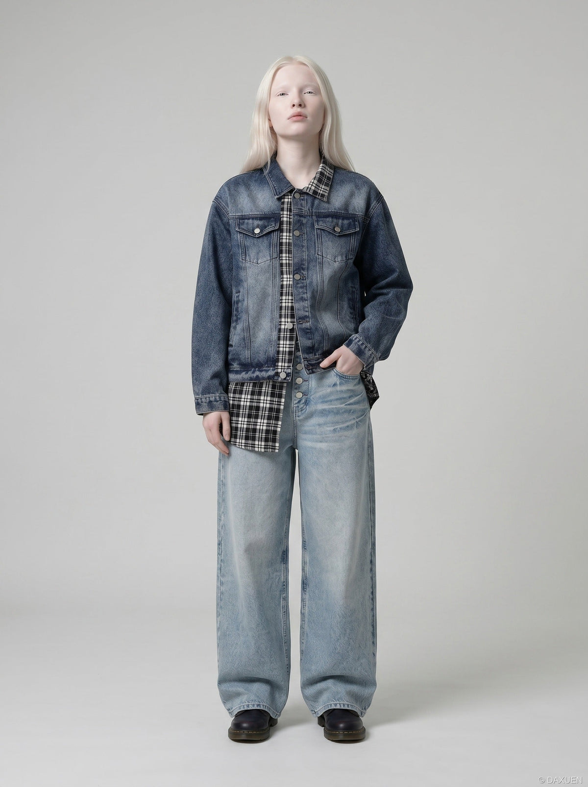 DAXUEN Faded Blue Wide-Leg Denim Jeans | DAXUEN — model photo