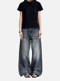DAXUEN faded blue wide-leg distressed denim pants