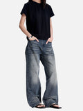 DAXUEN faded blue wide-leg distressed denim pants