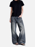 DAXUEN faded blue wide-leg distressed denim pants