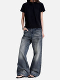 DAXUEN faded blue wide-leg distressed denim pants