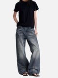 DAXUEN faded blue wide-leg distressed denim pants