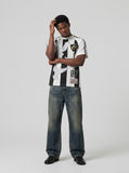 DAXUEN faded medium-dark blue wide-leg denim pants — model photo