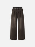 DAXUEN faded brown straight-leg casual pants with plaid waistband