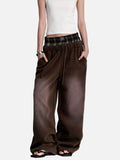 DAXUEN faded brown straight-leg casual pants with plaid waistband