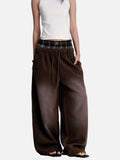 DAXUEN faded brown straight-leg casual pants with plaid waistband