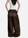 DAXUEN faded brown straight-leg casual pants with plaid waistband