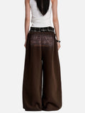 DAXUEN faded brown straight-leg casual pants with plaid waistband