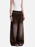 DAXUEN faded brown straight-leg casual pants with plaid waistband