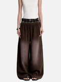 DAXUEN faded brown straight-leg casual pants with plaid waistband