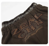DAXUEN faded brown straight-leg casual pants with plaid waistband