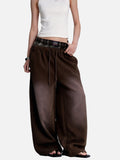 DAXUEN faded brown straight-leg casual pants with plaid waistband