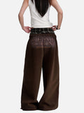 DAXUEN faded brown straight-leg casual pants with plaid waistband