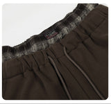 DAXUEN faded brown straight-leg casual pants with plaid waistband