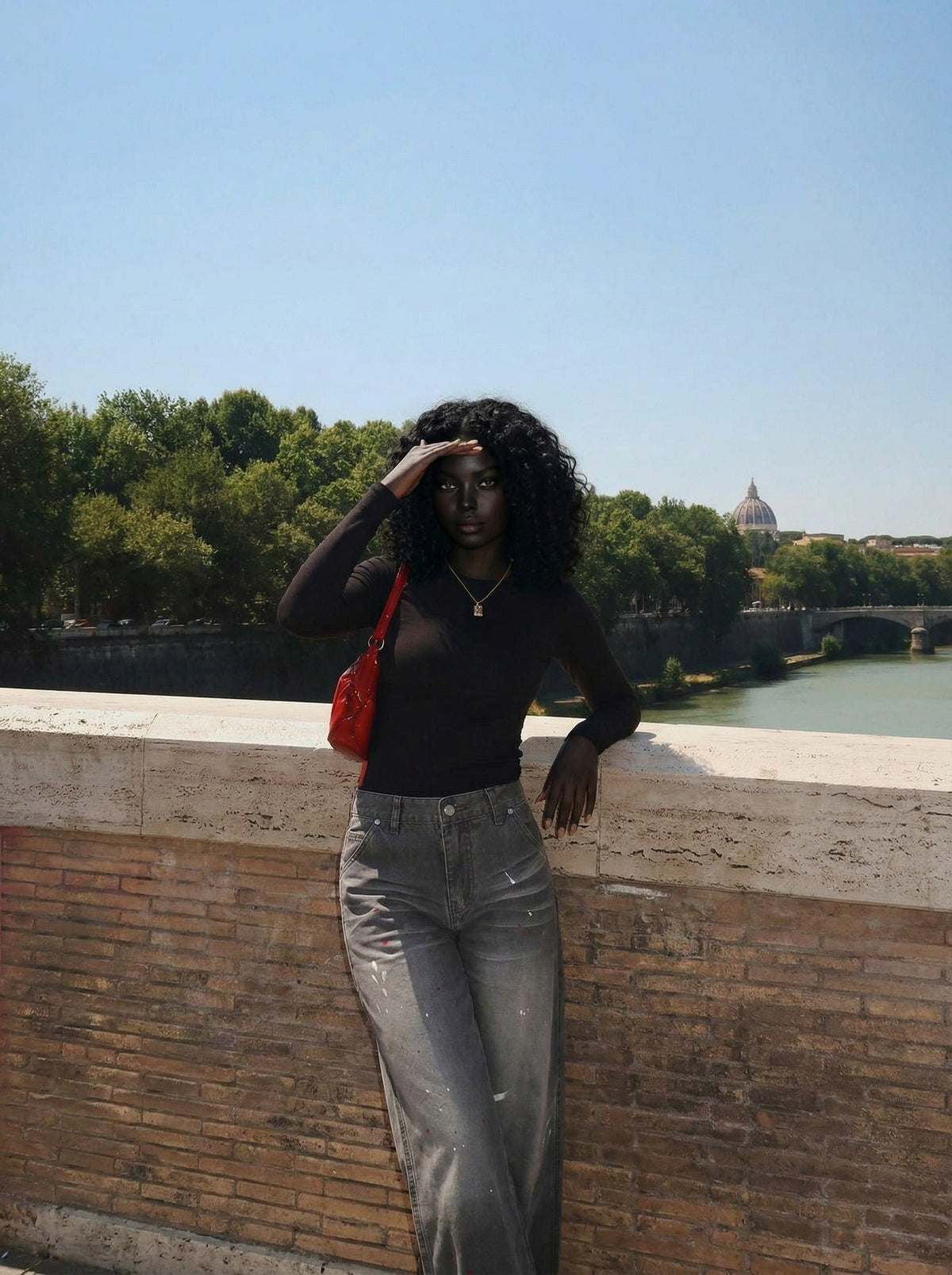DAXUEN Faded charcoal paint-splatter wide-leg denim jeans — model photo