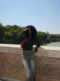 DAXUEN Faded charcoal paint-splatter wide-leg denim jeans — model photo