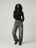 DAXUEN Faded charcoal paint-splatter wide-leg denim jeans — model photo