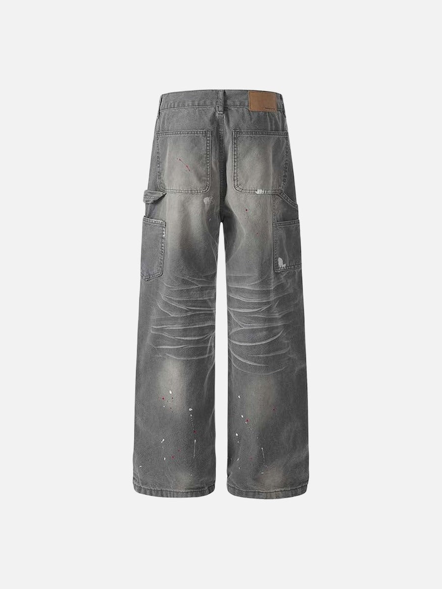 DAXUEN Faded charcoal paint-splatter wide-leg denim jeans
