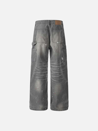 DAXUEN Faded charcoal paint-splatter wide-leg denim jeans
