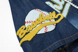 DAXUEN dark blue faded denim baseball jersey