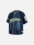 DAXUEN dark blue faded denim baseball jersey