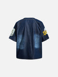 DAXUEN dark blue faded denim baseball jersey
