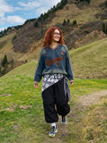 DAXUEN faded denim gradient oversized long-sleeve top — model photo