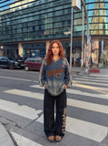 DAXUEN faded denim gradient oversized long-sleeve top — model photo