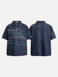 DAXUEN Short-sleeved faded denim shirt with graphic text