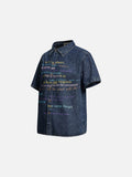 DAXUEN Short-sleeved faded denim shirt with graphic text