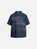 DAXUEN Short-sleeved faded denim shirt with graphic text