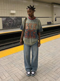 DAXUEN Faded Denim Letter Graphic T-Shirt | DAXUEN — model photo
