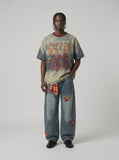 DAXUEN Faded Denim Letter Graphic T-Shirt | DAXUEN — model photo