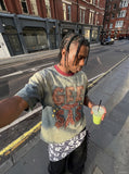 DAXUEN Faded Denim Letter Graphic T-Shirt | DAXUEN — model photo