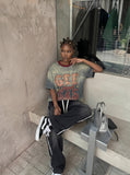DAXUEN Faded Denim Letter Graphic T-Shirt | DAXUEN — model photo