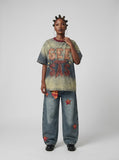 DAXUEN Faded Denim Letter Graphic T-Shirt | DAXUEN — model photo