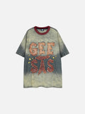 DAXUEN Faded denim short-sleeve T-shirt with graphic letters