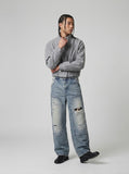 DAXUEN Faded distressed wide-leg denim jeans — model photo
