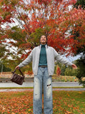 DAXUEN Faded distressed wide-leg denim jeans — model photo