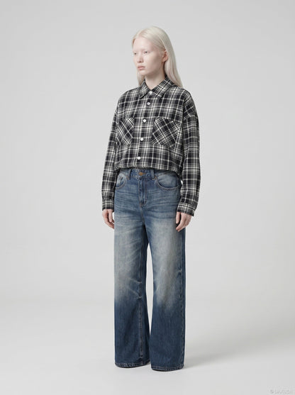 DAXUEN Faded gradient wide-leg denim jeans — model photo