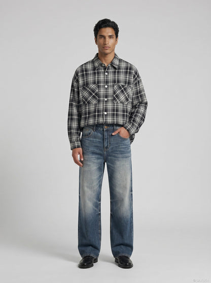 DAXUEN Faded gradient wide-leg denim jeans — model photo