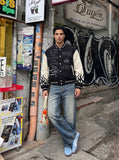 DAXUEN Faded gradient wide-leg denim jeans — model photo