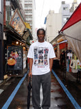 DAXUEN white oversized faded 3x3 grid graphic t-shirt — model photo
