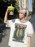 DAXUEN Oversized short-sleeve graphic t-shirt with faded wash effect — model photo