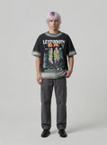 DAXUEN Oversized short-sleeve graphic t-shirt with faded wash effect — model photo