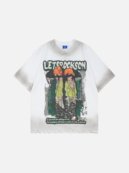 DAXUEN Oversized short-sleeve graphic t-shirt with faded wash effect
